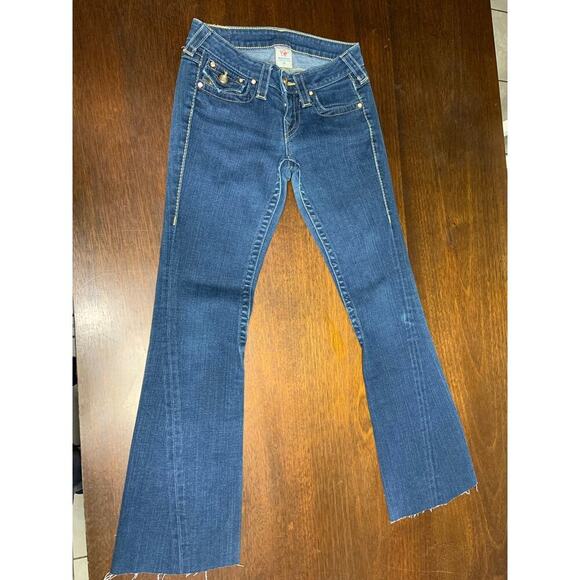 True Religion Jeans Raw Hem Women 25 Y2K Grunge Western Cowgirl Boho Aztec Rodeo - Picture 1 of 13